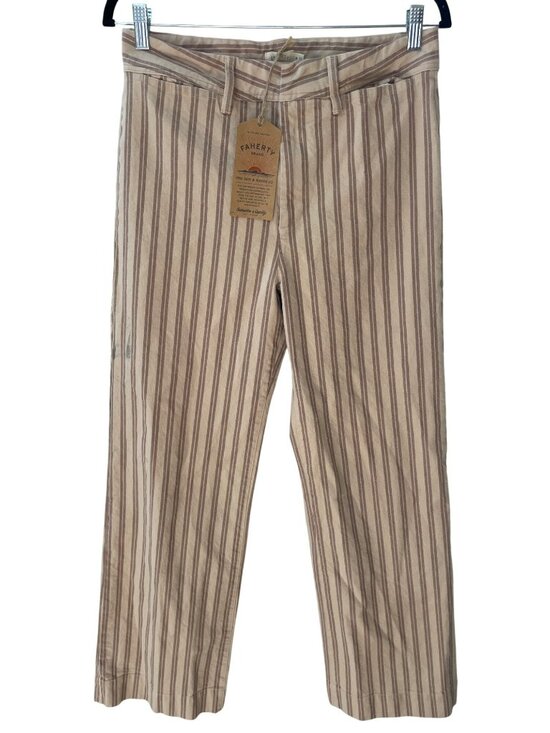 Faherty Pants - Faherty Twill Tide Slim Straight Pants Ebb-Pebble Shore Stripe Cotton Wmns Sz 29